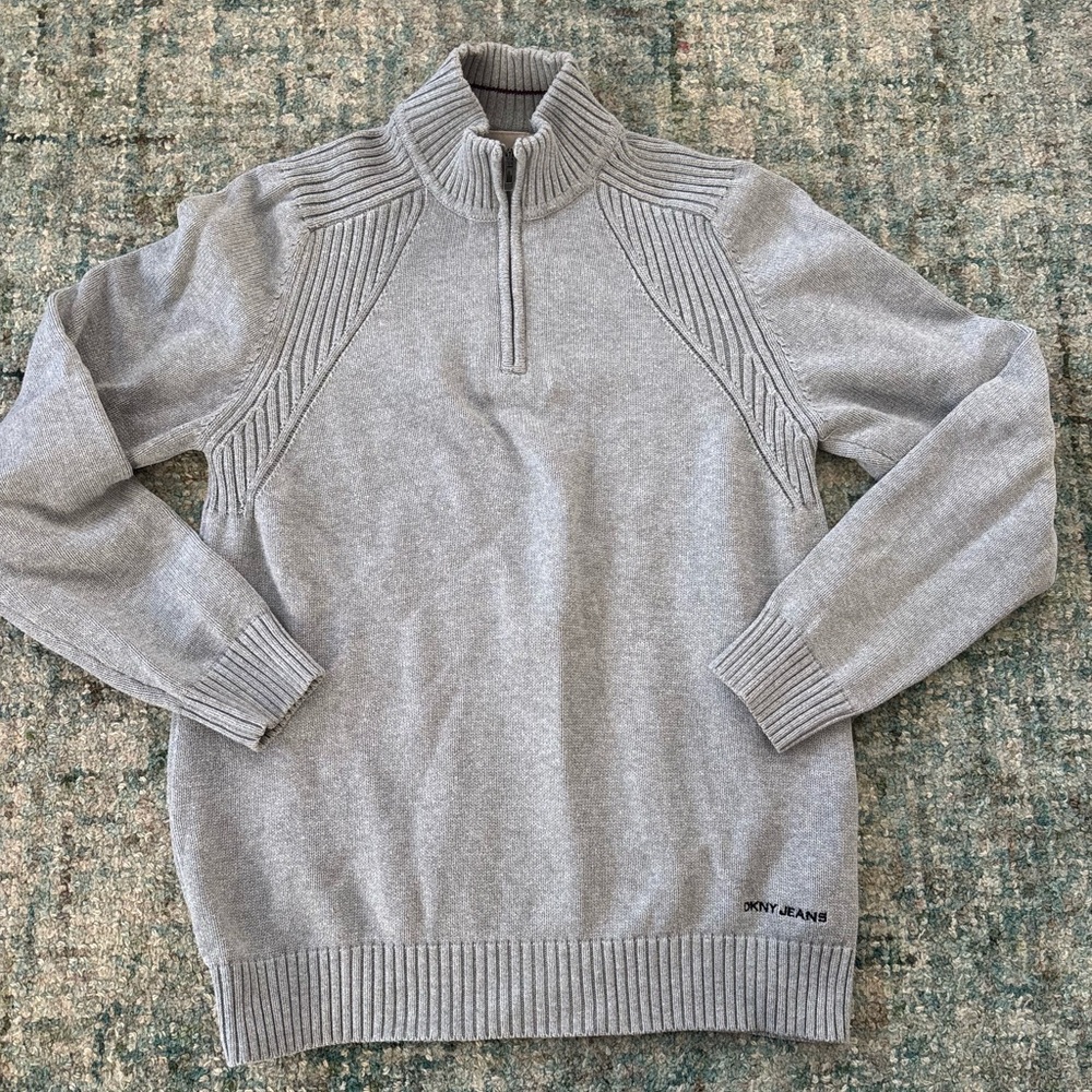 DKNY Jeans Men's Light Gray quarter Zip-Up Sweater